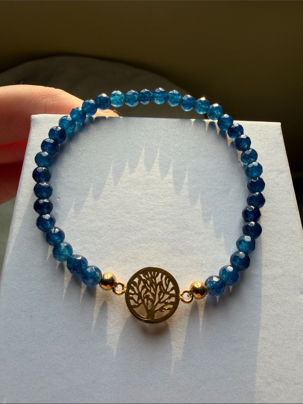 Blue Beaded Tree of Life Bracelet - Gold Accent